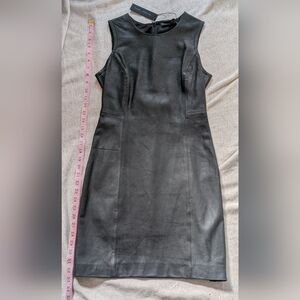 Theyskens' Theory Black Leather Shift Dress 0 XS Fitted Lined Zipper Ducka Q